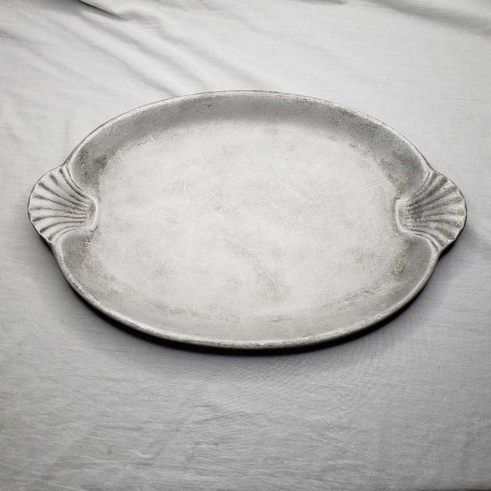 Vintage RWP Wilson Weathered Pewter Plater Shell Motif About 16 by 10 Inches